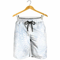 Hawaiian Turtles and Leis Shorts for Men Tribal Kakau Pattern Airy White Blue Cloud Vibe LT03 - Polynesian Pride