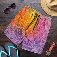 Hawaiian Turtles and Leis Shorts for Men Tribal Kakau Pattern Magical Rainbow Sky LT03 Multicolor - Polynesian Pride