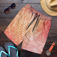 Hawaiian Turtles and Leis Shorts for Men Tribal Kakau Pattern Peach Fuzz Color LT03 Peach Fuzz - Polynesian Pride