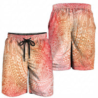 Hawaiian Turtles and Leis Shorts for Men Tribal Kakau Pattern Peach Fuzz Color LT03 - Polynesian Pride