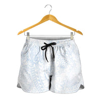 Hawaiian Turtles and Leis Shorts for Women Tribal Kakau Pattern Airy White Blue Cloud Vibe LT03 - Polynesian Pride