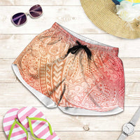 Hawaiian Turtles and Leis Shorts for Women Tribal Kakau Pattern Peach Fuzz Color LT03 Peach Fuzz - Polynesian Pride