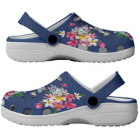 Hawaiian Turtles and Tropical Plants Clogs Shoes Blue Watercolor