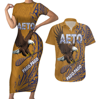 American Samoa Couples Matching Short Sleeve Bodycon Dress and Hawaiian Shirt AETO Pago Pago Wings Style LT03