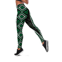 Jade Tukutuku Pattern Aotearoa Leggings Niho Taniwha and Puhoro Motifs LT7 Green - Polynesian Pride