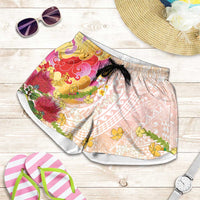 Japanese and Hawaiian Culture Fusion Shorts for Women Irezumi with Turtles and Lei Kakau Pattern Sunset Vibe LT03 Multicolor - Polynesian Pride
