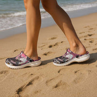 Japanese Hawaiian Crane Clogs Shoes Soft Pink Tapa Patchwork Pattern