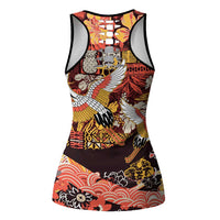 Japanese Hawaiian Crane Hollow Tank Top Yellow Ochre Tapa Patchwork Pattern