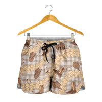 Khaki Palaka Hawaii Cowboy Shorts for Women Puakenikeni Lei Paniolo Papale Seamless Vibes - Polynesian Pride