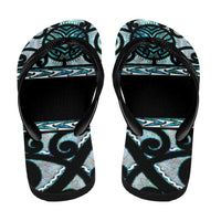 Kia Ora New Zealand Flip Flops Aotearoa Proud Maori Paua Shell Silver Fern - Polynesian Pride