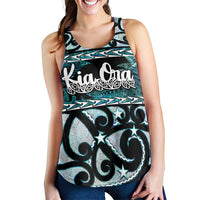 Kia Ora New Zealand Women Racerback Tank Aotearoa Proud Maori Paua Shell Silver Fern - Polynesian Pride