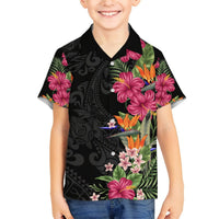 Hawaii Flowers Tribal Pattern Family Matching Short Sleeve Bodycon Dress and Hawaiian Shirt - LT9 - Polynesian Pride