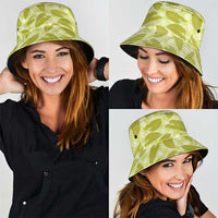 Lime Green Hawaii Kalo Palaka Motifs Bucket Hat Hawaiian Taro Leaves Elegant Vibes