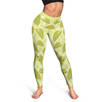 Lime Green Hawaii Kalo Palaka Motifs Leggings Hawaiian Taro Leaves Elegant Vibes