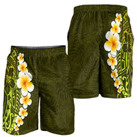 Lime Green Polynesia Shorts for Men Plumeria Tropical Leaves With Galaxy Polynesian Art - Polynesian Pride