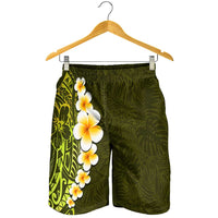 Lime Green Polynesia Shorts for Men Plumeria Tropical Leaves With Galaxy Polynesian Art - Polynesian Pride