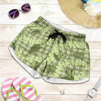 Lime Palaka Hawaii Cowboy Shorts for Women Puakenikeni Lei Paniolo Papale Seamless Vibes - Polynesian Pride