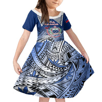 Custom Samoa Rugby Family Matching Off Shoulder Long Sleeve Dress and Hawaiian Shirt Toa Samoa Myriad Patterns LT01 Daughter's Dress Blue - Polynesian Pride