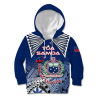 Custom Samoa Rugby Kid Hoodie Toa Samoa Myriad Patterns LT01 Blue - Polynesian Pride