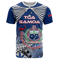 Custom Samoa Rugby T Shirt Toa Samoa Myriad Patterns LT01 Blue - Polynesian Pride