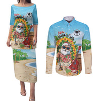 Personalized Hawaii Golf Christmas Couples Matching Puletasi and Long Sleeve Button Shirt Mele Kalikimaka Funny Golfer Santa - Polynesian Pride