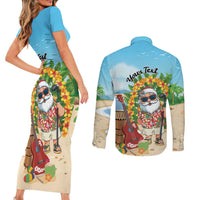 Personalized Hawaii Golf Christmas Couples Matching Short Sleeve Bodycon Dress and Long Sleeve Button Shirt Mele Kalikimaka Funny Golfer Santa LT01 - Polynesian Pride