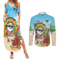 Personalized Hawaii Golf Christmas Couples Matching Summer Maxi Dress and Long Sleeve Button Shirt Mele Kalikimaka Funny Golfer Santa LT01 Blue - Polynesian Pride