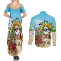 Personalized Hawaii Golf Christmas Couples Matching Summer Maxi Dress and Long Sleeve Button Shirt Mele Kalikimaka Funny Golfer Santa LT01 - Polynesian Pride