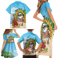 Personalized Hawaii Golf Christmas Family Matching Short Sleeve Bodycon Dress and Hawaiian Shirt Mele Kalikimaka Funny Golfer Santa - Polynesian Pride