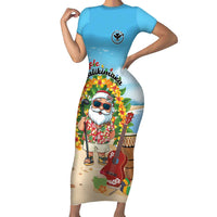 Personalized Hawaii Golf Christmas Family Matching Short Sleeve Bodycon Dress and Hawaiian Shirt Mele Kalikimaka Funny Golfer Santa - Polynesian Pride