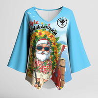 Personalized Hawaii Golf Christmas Kimono Sleeve Blouse Mele Kalikimaka Funny Golfer Santa LT01 Female Blue - Polynesian Pride