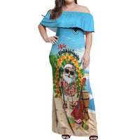 Personalized Hawaii Golf Christmas Off Shoulder Maxi Dress Mele Kalikimaka Funny Golfer Santa - Polynesian Pride