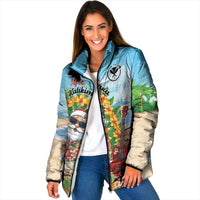 Personalized Hawaii Golf Christmas Padded Jacket Mele Kalikimaka Funny Golfer Santa LT01 Women Blue - Polynesian Pride