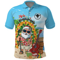 Personalized Hawaii Golf Christmas Polo Shirt Mele Kalikimaka Funny Golfer Santa LT01 Blue - Polynesian Pride