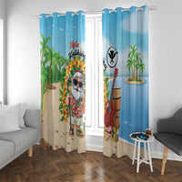 Hawaii Golf Christmas Window Curtain Mele Kalikimaka Funny Golfer Santa LT01 With Grommets Blue - Polynesian Pride