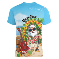 Personalized Hawaii Golf Christmas Women V-Neck T-Shirt Mele Kalikimaka Funny Golfer Santa - Polynesian Pride