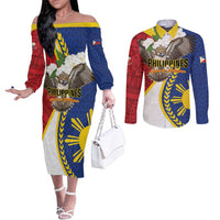 Personalized Philippines Couples Matching Off The Shoulder Long Sleeve Dress and Long Sleeve Button Shirt Filipino Araw ng Kalayaan