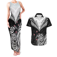 Personalised New Zealand Couples Matching Tank Maxi Dress And Hawaiian Shirt Aotearoa Maori Kiwi Black Fern LT01 Black - Polynesian Pride