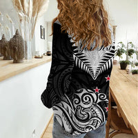 Personalised New Zealand Women Casual Shirt Aotearoa Maori Kiwi Black Fern LT01 - Polynesian Pride