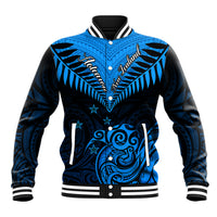 Personalised New Zealand Baseball Jacket Aotearoa Blue Maori Kiwi Blue Fern LT01 Unisex Blue - Polynesian Pride