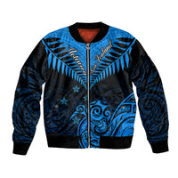 Personalised New Zealand Bomber Jacket Aotearoa Blue Maori Kiwi Blue Fern LT01 Unisex Blue - Polynesian Pride