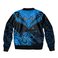 Personalised New Zealand Bomber Jacket Aotearoa Blue Maori Kiwi Blue Fern LT01 - Polynesian Pride