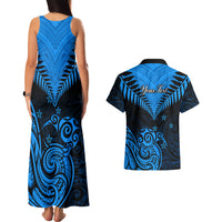 Personalised New Zealand Couples Matching Tank Maxi Dress And Hawaiian Shirt Aotearoa Blue Maori Kiwi Blue Fern LT01 - Polynesian Pride
