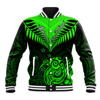 Personalised New Zealand Baseball Jacket Aotearoa Maori Kiwi Green Fern LT01 Unisex Green - Polynesian Pride