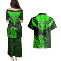 Personalised New Zealand Couples Matching Puletasi Dress and Hawaiian Shirt Aotearoa Maori Kiwi Green Fern LT01 - Polynesian Pride