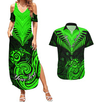 Personalised New Zealand Couples Matching Summer Maxi Dress and Hawaiian Shirt Aotearoa Maori Kiwi Green Fern LT01 Green - Polynesian Pride