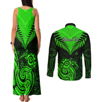 Personalised New Zealand Couples Matching Tank Maxi Dress and Long Sleeve Button Shirts Aotearoa Maori Kiwi Green Fern LT01 - Polynesian Pride