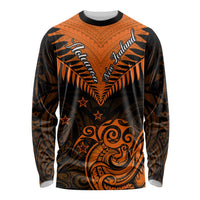 Personalised New Zealand Long Sleeve Shirt Aotearoa Maori Kiwi Orange Fern LT01