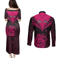 Personalised Aotearoa Couples Matching Puletasi Dress and Long Sleeve Button Shirts Maori Kiwi Pink Fern LT01 - Polynesian Pride