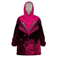 Personalised Aotearoa Wearable Blanket Hoodie Maori Kiwi Pink Fern LT01 One Size Pink - Polynesian Pride